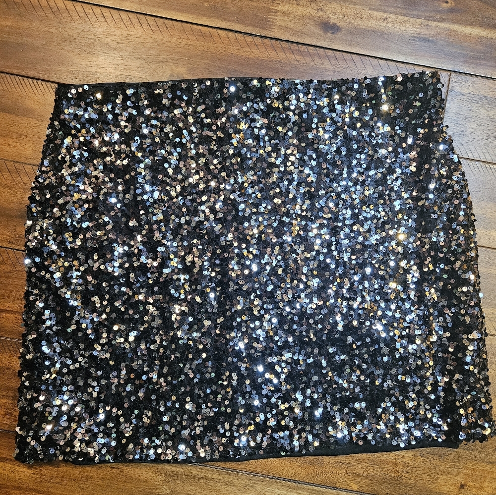 Asos black with silver sequined skirt. Sz 14, never worn
